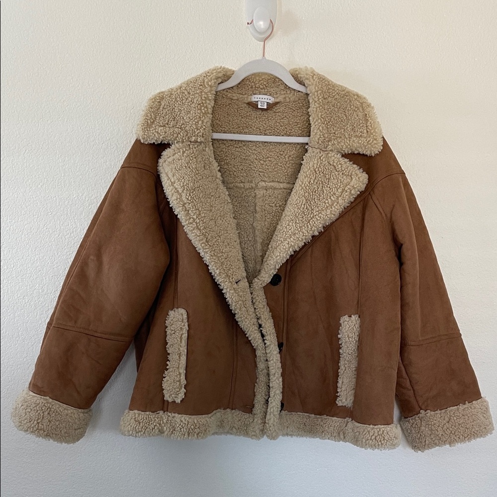 Topshop Tan Teddy Jacket with Cream Accents